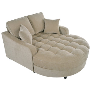 English Elm 55" Modern Chaise Lounge Sofa Bed Upholstered in Soft Chenille with Tufted Round Seat & Pillows, Durable Frame Champagne N719P256002G