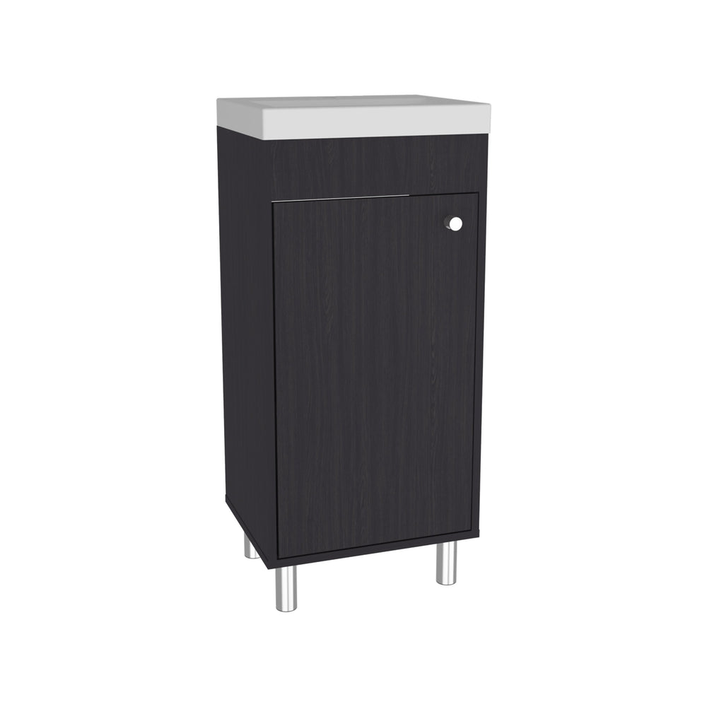English Elm Rivera Freestanding Vanity Cabinet with Single Door & Open Shelf, 84cm Kronos Black, Compact Elegance B200P335308