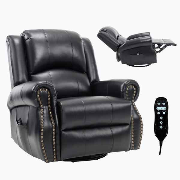 English Elm Heat Massage Rocker Swivel Recliner Chair with Lumbar Relief Nodes for Living Room Black W3224S00032
