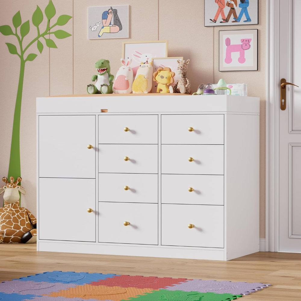 English Elm Baby Nursery Dresser with 8 Drawers 2 Cabinets Changing Station Laminated Mdf W3393P453907