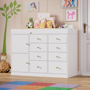English Elm Baby Nursery Dresser with 8 Drawers 2 Cabinets Changing Station Laminated Mdf W3393P453907
