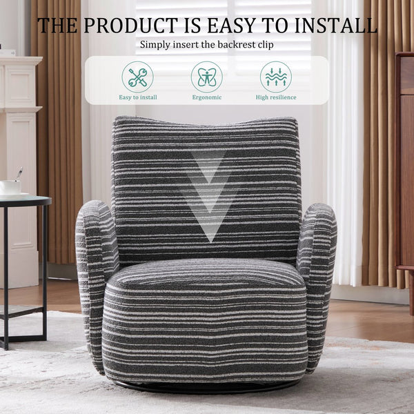 English Elm Modern Boucle 360° Swivel Leisure Chair with High‑Resilience Sponge, Supportive Curve, 550lb Capacity Dark Gray W395P355513