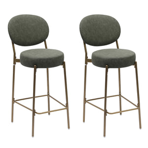 English Elm 29'' Modern Upholstered Bar Stools Set of 2 Green Faux Leather Seats with Gold Metal Frame & Footrest W1757P227879