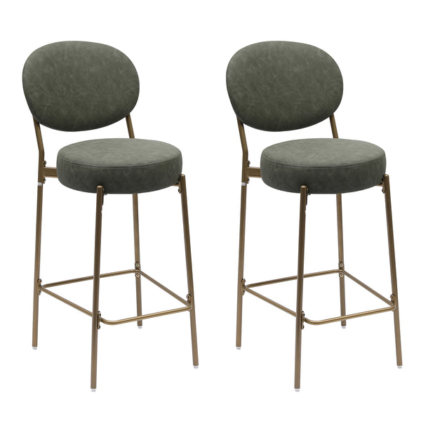 English Elm 29'' Modern Upholstered Bar Stools Set of 2 Green Faux Leather Seats with Gold Metal Frame & Footrest W1757P227879