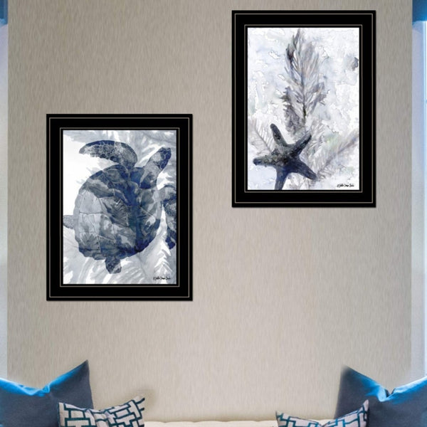 English Elm "ocean Collection" Two Piece Coastal Framed Canvas Wall Art with Matte Black Wood Frame B06788436