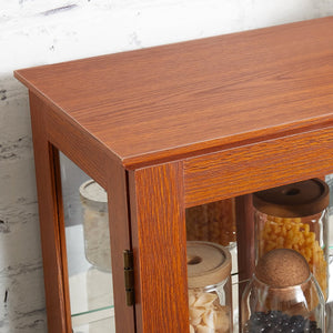 English Elm 2 Doors Curio Cabinet with Mirrored Back, Tempered Glass, Adjustable Shelves, Lighted Display, Dark Oak Finish (98) W2275P300143