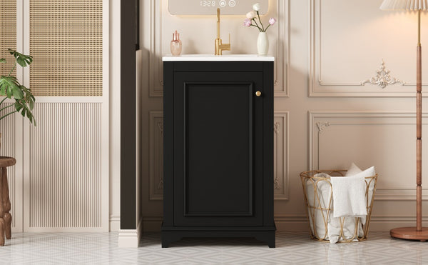 English Elm 20-inch Bathroom Vanity with Ceramic Sink, Modern Freestanding Single Vanity with Soft-Close Doors and Adjustable Shelf for Ample Organized Storage Black N710P317678B