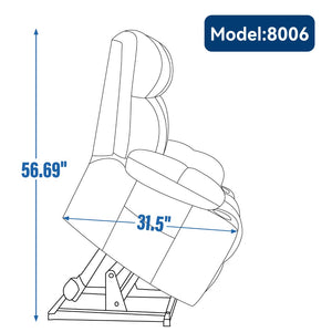 English Elm Dual Motor Power Lift Recliner with Massage Heat and Leatherair Upholstery for Living Room Blue W3224P290205