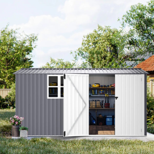 English Elm 8*12 Galvanized Steel Storage Shed Sloped Roof Weather Resistant Outdoor Structure W2911P205961