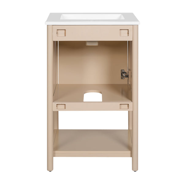 English Elm 20-inch French Style Bathroom Vanity with Integrated Ceramic Sink, Carved Accents & Soft-Close Door Cream White N710P330975Y