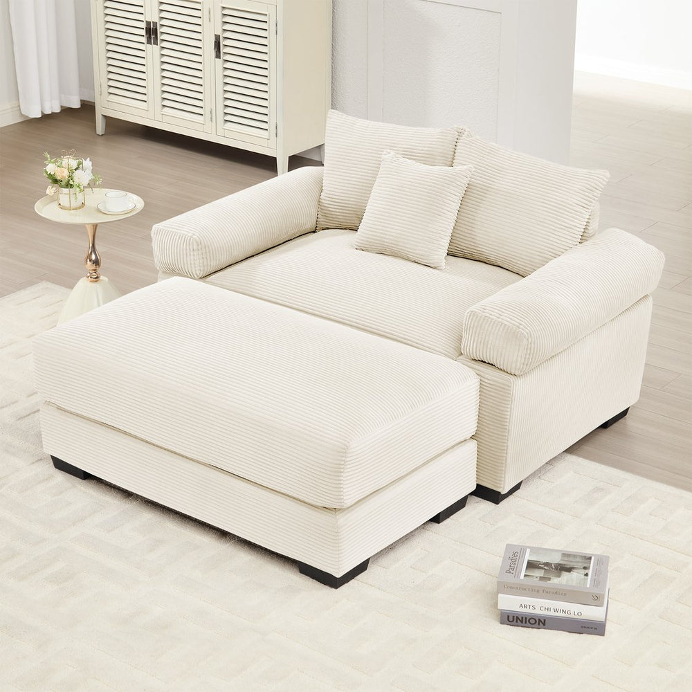 English Elm 54.3" Oversized Modular Sectional Couch - Plush Corduroy, Ergonomic Comfort With Ottoman & Pillows W714S01283