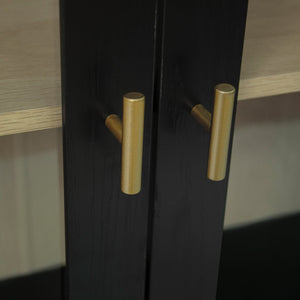 English Elm Storage Cabinet Sleek Acrylic Door with Gold Handle, Non-Slip Feet, Anti-Tip Locks, Compact Dimensions Black W688127148