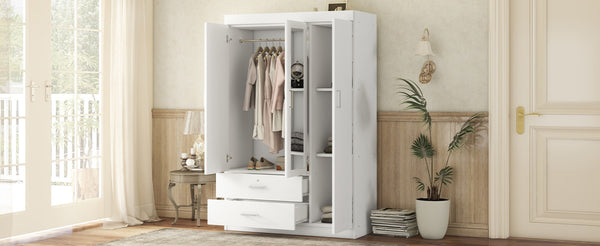 English Elm 3-door Wardrobe with Full Length Mirror Lockable Drawer and Bedroom Shelf Storage White LP006601AAK