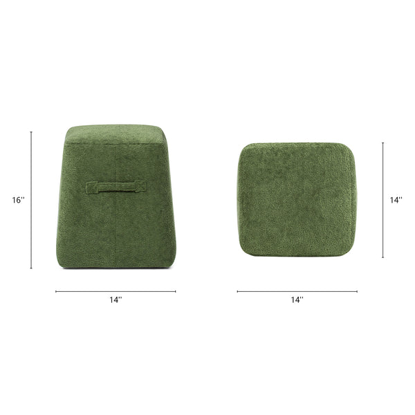 English Elm Jennifer Taylor Home - Clyde 14" Tapered Square Upholstered Ottoman in Spice Fleece Teddy Fabric — Compact Cozy Footrest and Seat Green B2719P269258