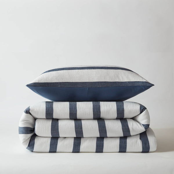English Elm 2-piece Yarn-dyed Striped Comforter Set Seersucker Texture Coastal Japandi Bedding B035P463218