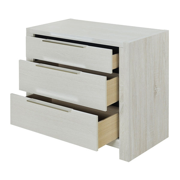 English Elm Modern 3-Drawer Nightstand Beige Finish with Dovetail Full-Extension Drawers, Metal Hardware, 30"W x 17"D x 27"H B2741P405641