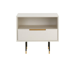 Sunpan Danbury Nightstand - Sleek Modern Design with Pull-Drawer, Rustic Bronze Accents, and Gold Caps Modern Cream
