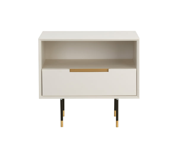 Sunpan Danbury Nightstand - Sleek Modern Design with Pull-Drawer, Rustic Bronze Accents, and Gold Caps Modern Cream