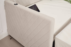 English Elm Twin Velvet Upholstered Daybed with Trundle, V-Pattern Backrest, USB Port, Side Pockets, Sturdy Design Beige W1361S00041