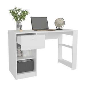 English Elm 120-Home 47" Wide One Drawer Desk with Four Shelves for Home Office Gamer Study Durable Design White 27 L x 53 W x 9 H B200P253740