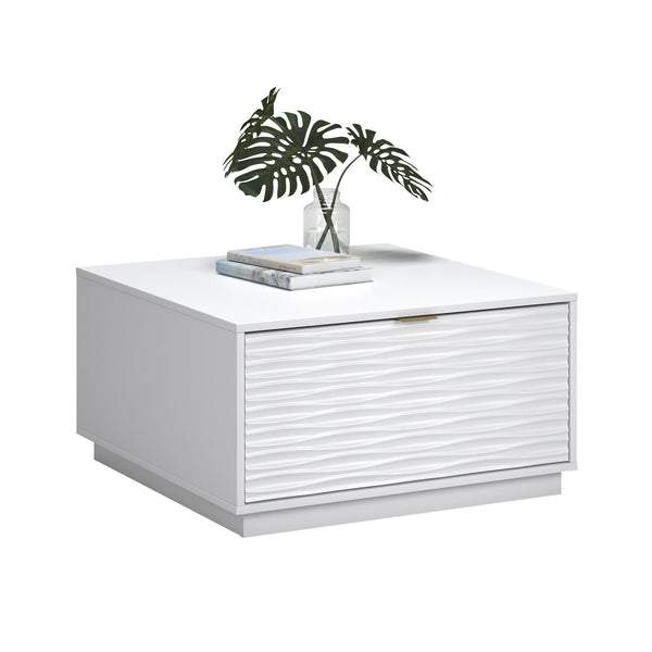 English Elm Coffee Coffee Table with Gold-Tone Accents and Two Drawers for Stylish Living Room Storage and Decor White B356P402588