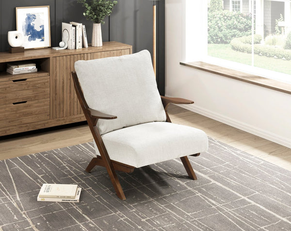 English Elm Mid-Century modern accent chair with solid rubberwood frame, chenille upholstery, plush seat comfort Beige,Brown 45 L x 25.5 W x 14.5 H B011P347866