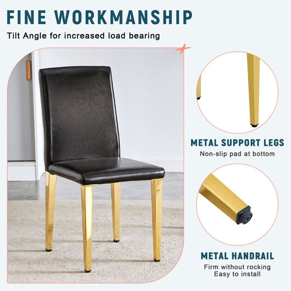 English Elm Set Of 4 Modern Black Pu Leather Backrest Chairs With Gold Metal Legs For Stylish Home Decor W3226P279074-GIGA