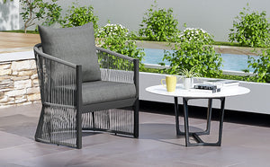 English Elm Christopher Knight Home® - Modern Gray Curved Aluminum Lounge Chair with Rope-Weave Frame, Weatherproof Cushions & Ergonomic Comfort for Patio and Indoor Spaces N767P237033G