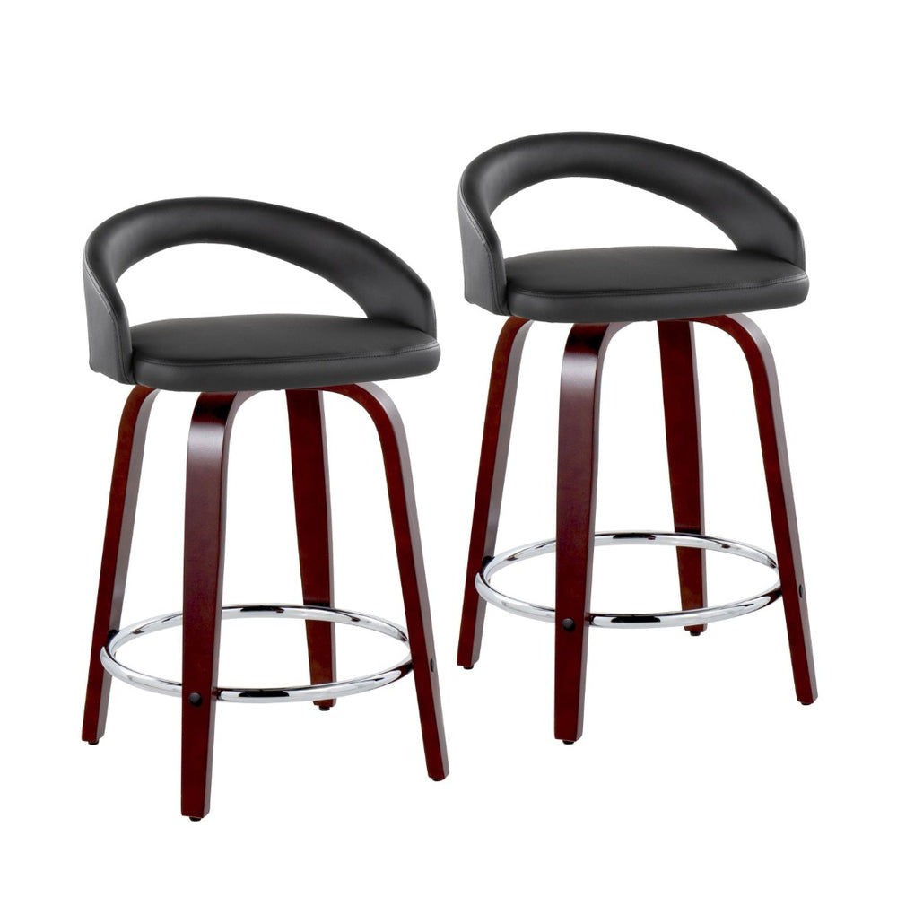 English Elm Fixed-height Swivel Counterstools Mahogany Wood Chrome Footrest Velvet Seat Set of 2 Black B202S01753