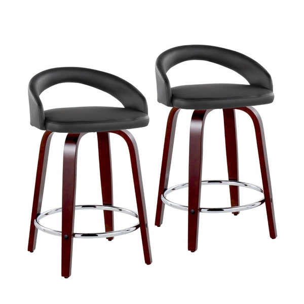 English Elm Fixed-height Swivel Counterstools Mahogany Wood Chrome Footrest Velvet Seat Set of 2 Black B202S01753