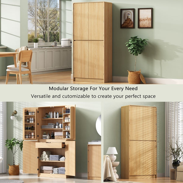 English Elm K&k Farmhouse Pantry Cabinet 72 Inch Tall Mdf Cupboard with Adjustable Shelves Natural N707S000021Y