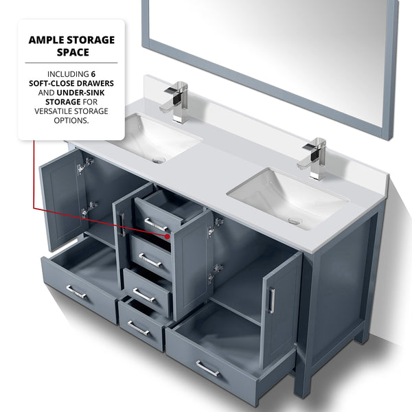 English Elm Dark Grey Double Bath Vanity Set With White Quartz Top, Chrome Faucet & 58" Mirror For Elegance B2731S00993