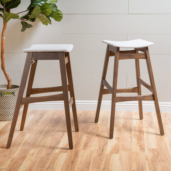 English Elm Christopher Knight Home® - Bar Stool Set Of 2 - Mid-Century Modern Light Beige Fabric With Walnut Legs For Kitchen & Home Bar 58922.00WNT