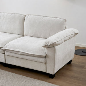 English Elm Living Room Chenille Sectional Sofa with Detachable Ottoman and Pocket Coil Cushions Beige W1097S00235
