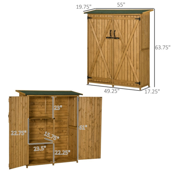 English Elm Wooden Fir Outdoor Storage Cabinet with Asphalt Roof Lockable Doors and Four Shelves T3971S00018