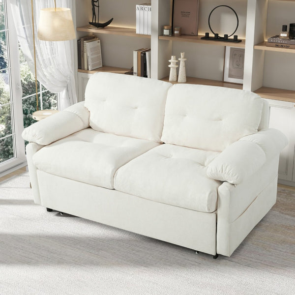 English Elm (old: W3163p269700) Convertible Chenille Sleeper Loveseat with Queen Pullout and Rolling Casters Beige W3163S00099