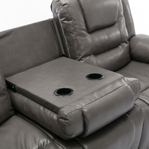English Elm 3 Seater Home Theater Recliner with Dual Cup Holders PU Leather Comfort, Manual Infinite Recline, 350lb Capacity Grey WF323620AAE