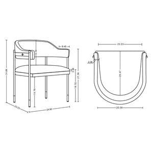 English Elm Lia Metal Chenille Armchair with Brushed Gold Accents, Floating Back Design, Luxurious Comfort Stone Gray B365P397705