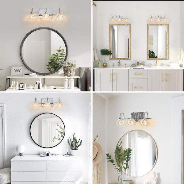 English Elm 17" Nickel Vintage Crystal Glass Vanity Light - 3-Light Hardwired Bathroom Mirror Fixture, Clear Shades, Iron Design W1340P206723