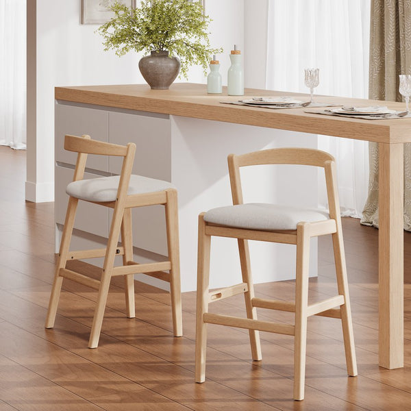 English Elm Christopher Knight Home® - Balmain Rubberwood Barstool with Ergonomic Back and Plush Cushion, Modern Smooth-Line Design Set of 2 Beige,Natural N775P318294N
