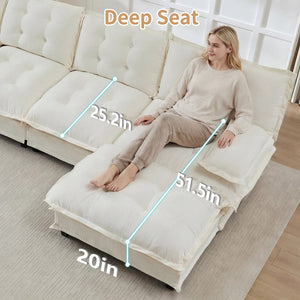 English Elm 138" Chenille Modular Cloud Sectional with Ottoman Deep Seat Lounge Sofa for Apartments W714S01683