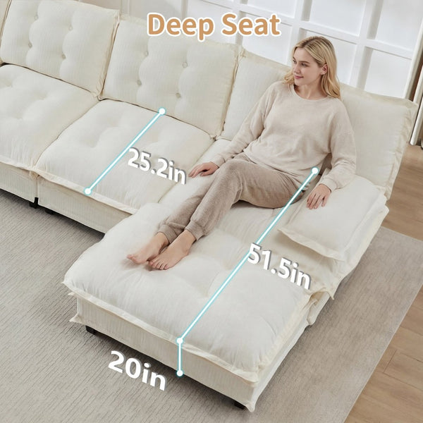 English Elm 138" Chenille Modular Cloud Sectional with Ottoman Deep Seat Lounge Sofa for Apartments W714S01683