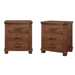 English Elm Rustic Reclaimed Pine Three-Drawer Nightstand Set of 2 – Solid Farmhouse Wood, 66lb Glides, Bronze Handles BS531408AAD