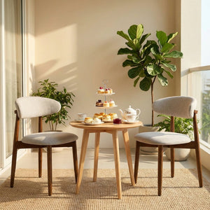 English Elm Wooden Upholstered Dining Chairs Set of 2 Linen Fabric Curved Back Farmhouse Style Gray W3204P456999