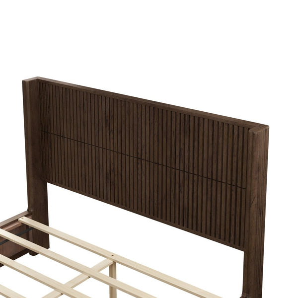 English Elm Solid Rubberwood Queen Platform Bed Low Profile Grain Veneer Frame No Box Spring W1716S00038