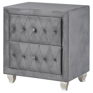 English Elm Glam Upholstered Nightstand with Acrylic Button Tufting Velvet Cabriole Feet Bedroom Gray B2741P435908