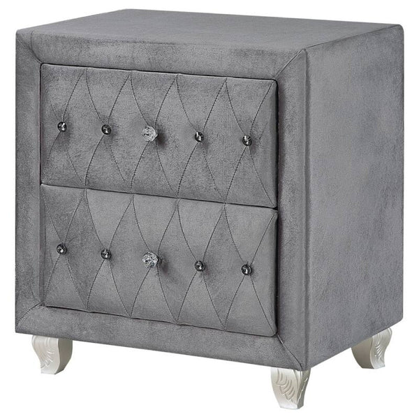 English Elm Glam Upholstered Nightstand with Acrylic Button Tufting Velvet Cabriole Feet Bedroom Gray B2741P435908