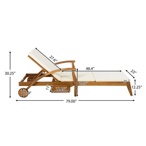 English Elm Christopher Knight Home® - OUTDOOR Rustic Acacia Chaise Lounge Set with 2" Cream Cushion, 4-Position Recline, Wheels & Foldable Side Table N770P261514T_N770P261552T