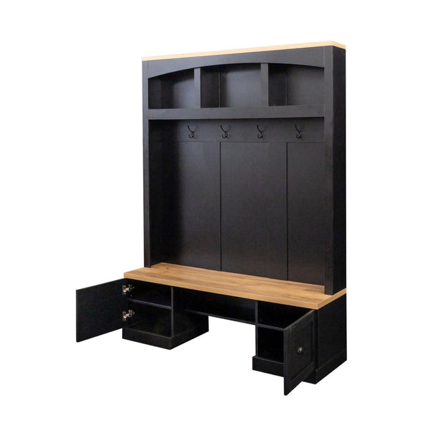 English Elm On-Trend Farmhouse 4-In-1 Hall Tree With Bench, Hooks & Shelves - Rustic Storage For Entryway Spaces N721S000038B-GIGA