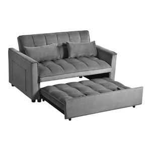 English Elm 3 Velvet Convertible Sleeper Sofa Bed with Pull-Out, Adjustable Back, Side Pockets & Pillows — Dark Gray W2121P289395